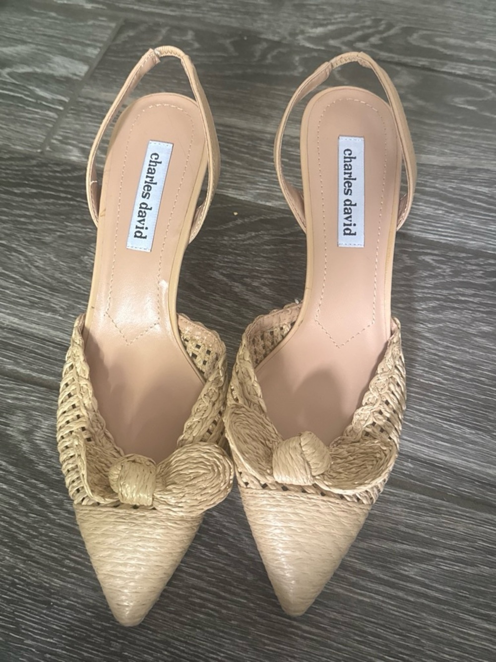 Charles David Beige Woven Pointed Slingback Heels